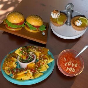 Mini Verse Resin Foods Nachos, Burgers, ABC Noodles & Lemon Tarts 1-1.5” A10